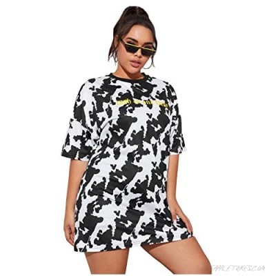 WDIRARA Women's Plus Cow Print Round Neck Short Sleeve Tee Casual T Shirt Top