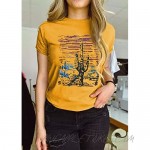 Women Western Cactus T-Shirt Vintage Retro Desert Sunset Graphic Shirt Cowgirl Short Sleeve Casual Blouse Tops Tees