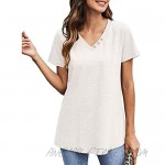 Women's Button V-Neck T Shirt Short Sleeve Loose Casual Blouse Basic Tee Tops