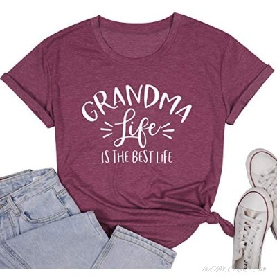 Womens Grandma Life is The Best Life T Shirt Funny Letter Print Blessed Nana Gift Shirts Short Sleeve Tops Tee