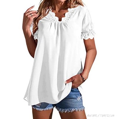 Women's Short Sleeve Tops Lace Casual Loose Blouses T Shirts