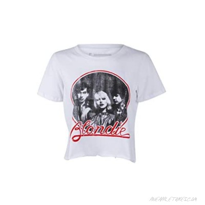 Womens White Distressed Blondie Band Tee Crop Top Cropped T-Shirt
