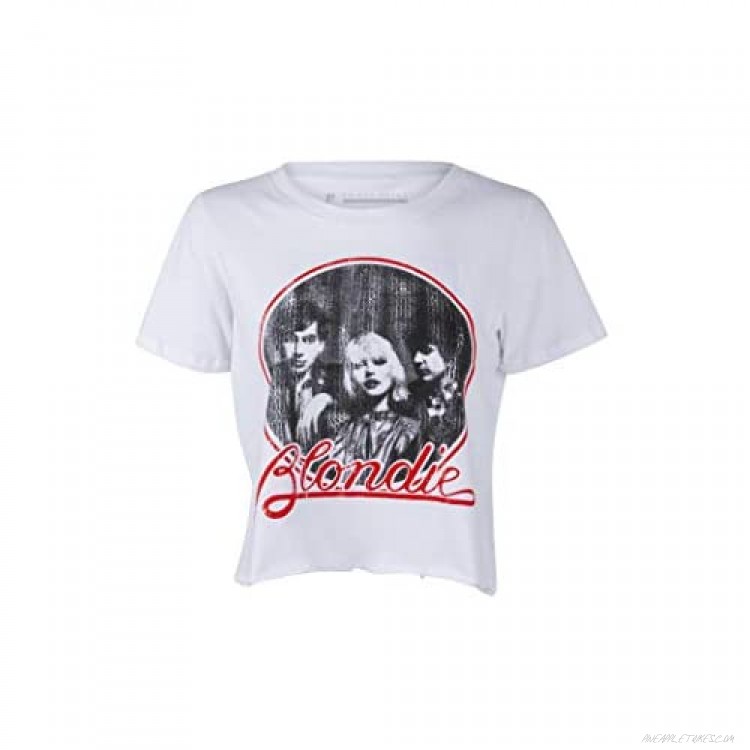 Womens White Distressed Blondie Band Tee Crop Top Cropped T-Shirt