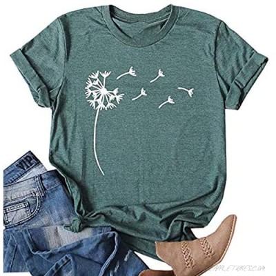 Woxlica Dandelion Shirt Women Graphic Tshirts Summer Short Sleeve Flower Shirt