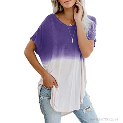 Yanekop Womens Tie Dye Printed T Shirt Casual Short Sleeve Tunic Color Block Shirt Tops