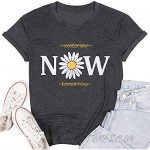 Yesterday Now Tomorrow T Shirt Women Funny Sunflower Graphic Shirts Causal Short Sleeve Tee Tops