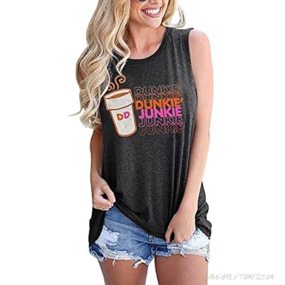 Dunkie Junkie Coffee Tank Tops for Women Funny Letter Print Casual Sleeveless Tee Tops