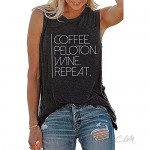 FCHICH Peloton Shirt Tank Tops Women Coffee Peloton Wine Repeat Muscle Tank Top Funny Letter Print Sleeveless Shirts