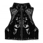 inhzoy Women's Shiny Metallic PVC Leather Turtleneck Sleeveless Zipper Front Crop Tops Clubwear