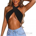 RARITYUS Women's Sexy Halter Criss Cross Crop Top Self Tie Tank Top Cut Out for Party Rave Cami Clubwear