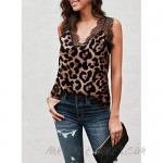 Sidefeel Women V Neck Lace Strappy Print Tank Top Sleeveless Blouse Leopard