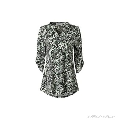 AmnSAmL womens tops 3/4 Sleeve Loose Casual floral shirt floral tunic (Green+white Small)