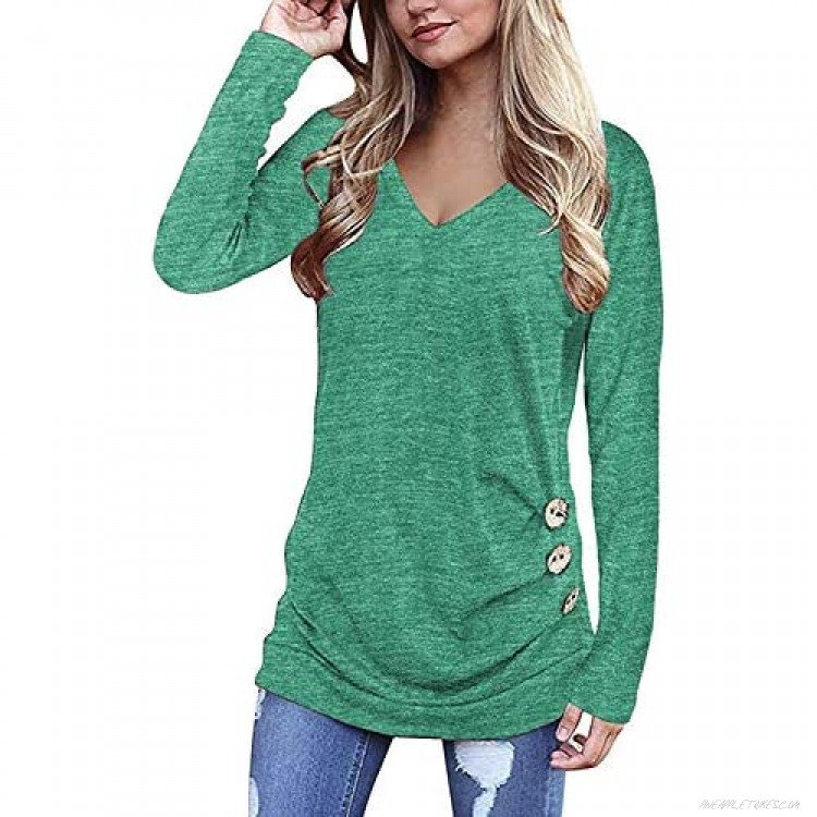 Balivsa Pullover Sweatshirts for Women Green V Neck Button Long Sleeve Fuzzy Casual Loose Soft Fitting Tunic Tops XXL