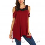 Burlady Women's Lace Cold Shoulder Tops Short Sleeve Flowy Loose Tunic Shirts