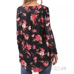 Bzonly Women's Long Sleeve Loose Casual T-shirts Rose Floral Printed Tee Swing Tunic Tops Shirts Black LS02 M