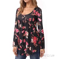 Bzonly Women's Long Sleeve Loose Casual T-shirts Rose Floral Printed Tee Swing Tunic Tops Shirts Black LS02 M