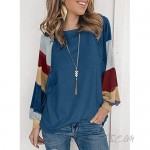 Dearlovers Women's Round Neck Long Sleeve Color Block Loose Tunics Shirts Tops