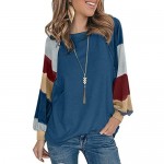 Dearlovers Women's Round Neck Long Sleeve Color Block Loose Tunics Shirts Tops