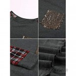 Diukia Women's Plaid Print Color Block Long Sleeve Pullover Casual Crewneck Raglan Sleeve Sequin Pocket Tops