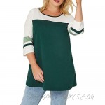 Eytino Women Plus Size 3/4 Sleeve Striped Loose T Shirt Round Neck Colorblock Tunic Blouse Tops(1X-5X)