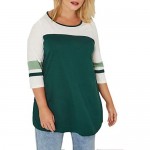 Eytino Women Plus Size 3/4 Sleeve Striped Loose T Shirt Round Neck Colorblock Tunic Blouse Tops(1X-5X)