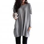 FIYOTE Womens Long Sleeve Tunic Tops Loose Fit Crewneck Long T Shirts Blouses Pullover S-XXL