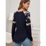 Floerns Women's Floral Print Raglan Sleeve Tunic Top Asymmetrical Tee Shirt