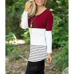 Fronage Womens Casual Color Block Lace Blouse Long Sleeve Stripes T Shirts Fall Cute Tunic Tops