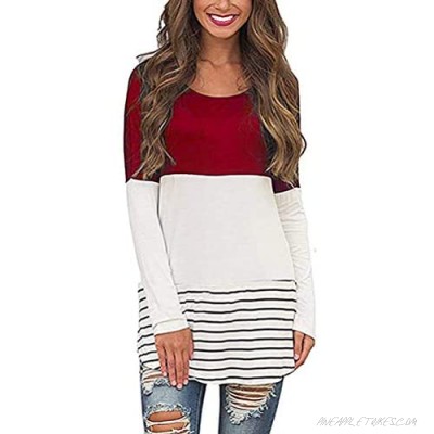 Fronage Womens Casual Color Block Lace Blouse Long Sleeve Stripes T Shirts Fall Cute Tunic Tops