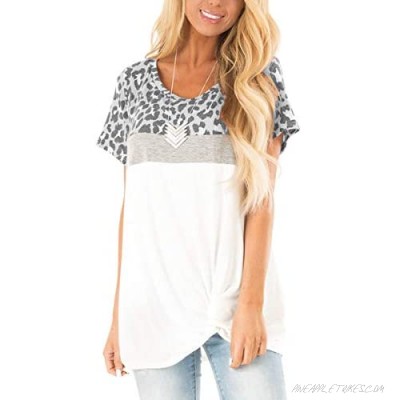 Fronage Women’s Short Sleeve Leopard Print T Shirts Casual Color Block Loose Fitting Tunic Tops (Large Grey)