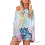 Geckatte Womens Tie-dye Printed Lightweight Round Neck Shirts Long Sleeve Loose Casual Pullover