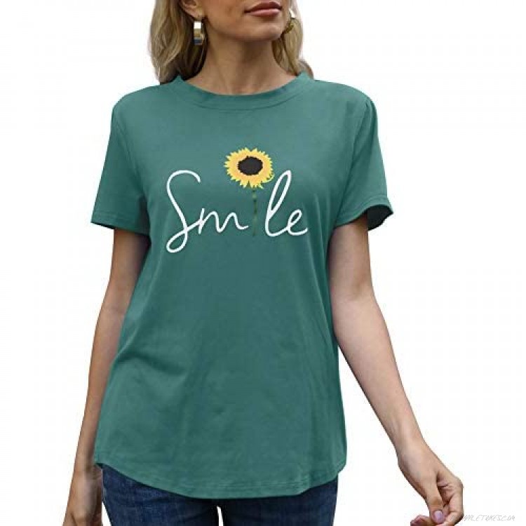 herdress Women's Casual Short Sleeve T Shirt Crew Neck Tunic Tops Cute Sunflower Printed Tunic Shirts