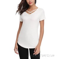 iClosam Womens Sexy Criss Cross Front V-Neck Short Sleeve T-Shirt Tunic Tops