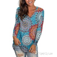 Kancystore Womens Long Sleeve V Neck Floral Print Casual Loose Tunic Tops Shirts Blouses