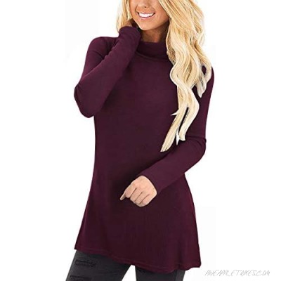 KILIG Women's Long Sleeve Turtleneck Hankerchief Hem Loose Casual Sweater Tunic Tops