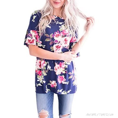 LAINAB Womens Summer Short Sleeve Floral Print T Shirt Casual Loose Fit Tunic Tops Blouse