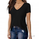 MANGOPOP Women's Short Sleeve V Neck Oversized Loose Casual T Shirt Tunic Tops Tee (A Black X-Small)
