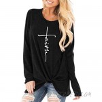Mansy Women's Letter Print Tunic Graphic Tees Long Sleeve Twist Knot Casual Cotton T Shirt Pullover Tops