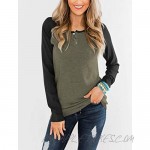 PRETTODAY Women's Button Up Tunics Tops Long Sleeve Color Block Tops Casual Crew Neck Pullovers
