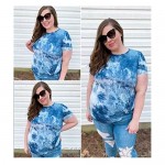 Ritera Womens Plus Size Tunic Tops Tie Dye Print Short Sleeve T Shirt Twist Knot Tunics Summer Casual Loose Sweatshirt Dark Blue 5XL
