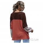 Romwe Women's Long Sleeve Waffle Knit Shirts Color Block Loose Tunic Tops Blouse