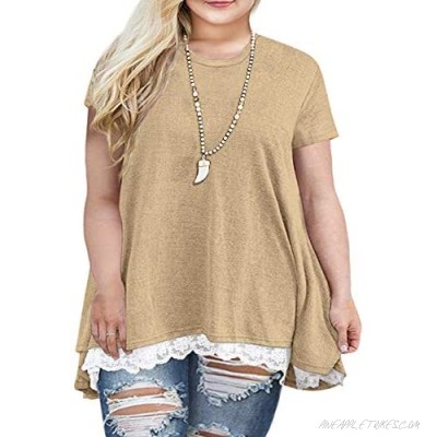 Sanifer Women Plus Size Lace Short Sleeve Tunic Tops T Shirts (24W Light Yellow)