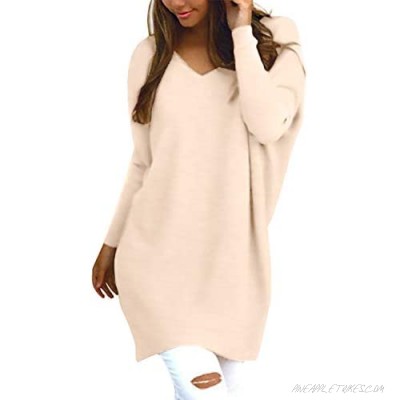 StyleDome Women's Tops Long Sleeve Blouse Sexy V Neck Casual Loose Solid Pullover Shirt Beige XL