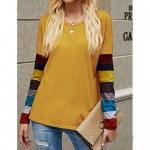 Tobrief Women's Lightweight Color Block Long Sleeve Shirts Patchwork Loose Fit Tunic Tops