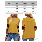 Tobrief Women's Lightweight Color Block Long Sleeve Shirts Patchwork Loose Fit Tunic Tops