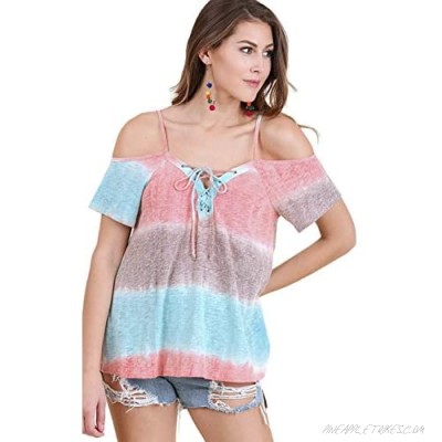 Umgee Women's Lace Up Cold Shoulder Dip Dye Tunic Top