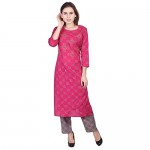 VIHAAN IMPEX Rayon Straight Adda Embroidered Work Printed Kurtis For Women with palazzo set for women