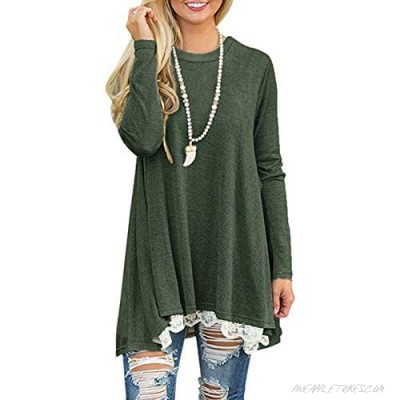 Women Long Sleeve Flowy A-Line Tunic T-Shirt Fall Winter Casual Loose Basic T-shirt Tunic Dress Green