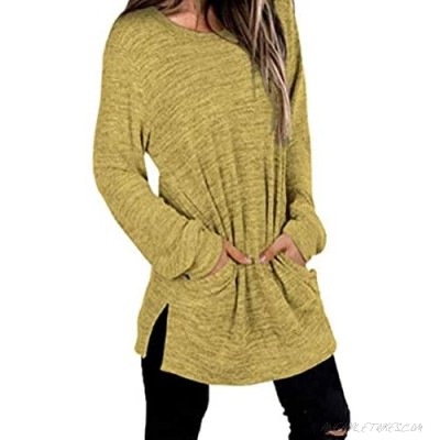 Womens Basic Colors Sweatshirts Long Sleeve Shirts Oversized with Pocket Tunic Tops S-2XL