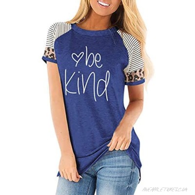 Women's Be Kind Shirt Leopard Color Block Tunic Comfy Stripe Inspirational Graphic Tees Tops